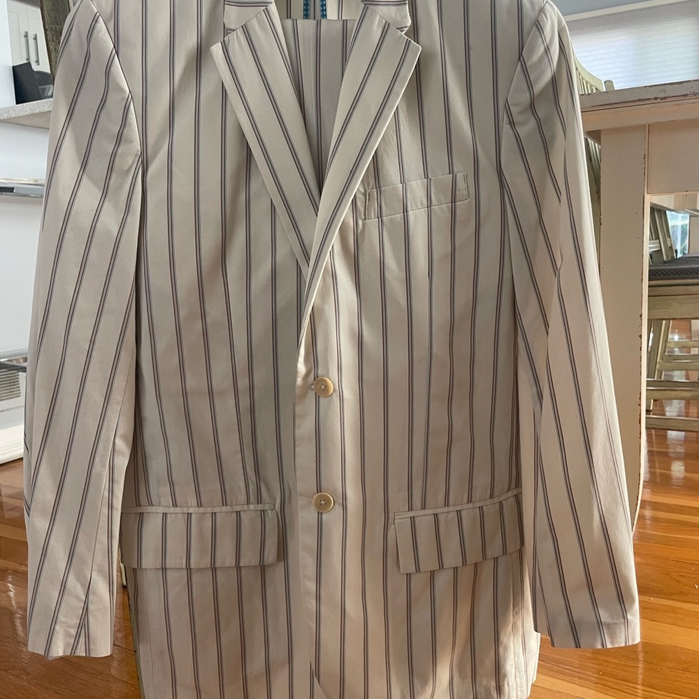 Original Penguin men’s suit medium, cream with brown and blue pin stripe